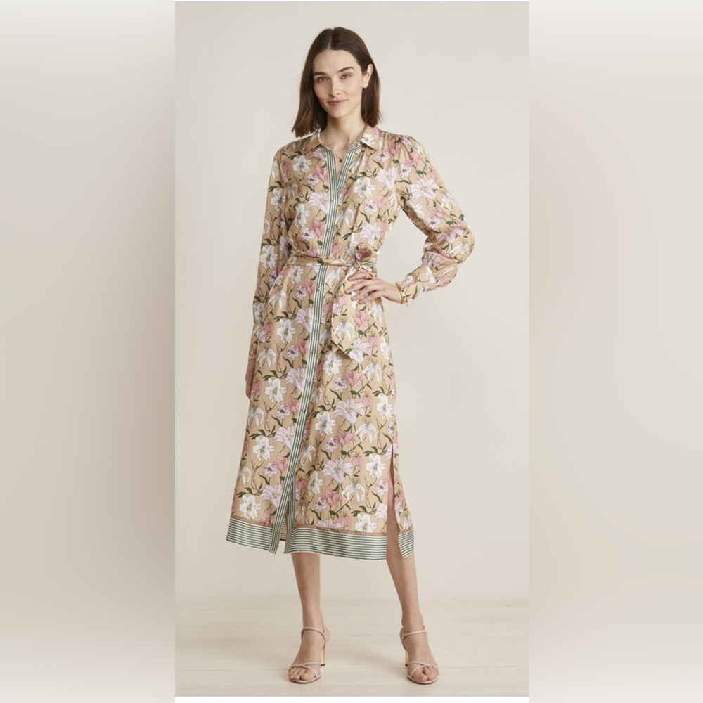 Women's Kentucky Derby Silk Shirtdress In Tssd Lly Tstd Almnd NWT size M